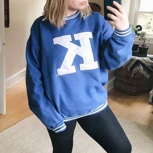 blue oversized varsity style crewneck